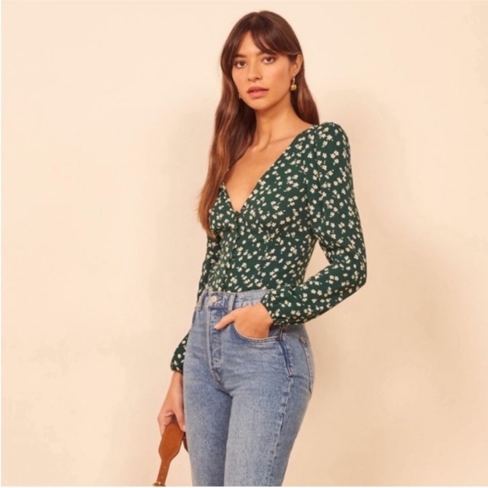 Reformation Forest Green Floral Top - Picture 2 of 3